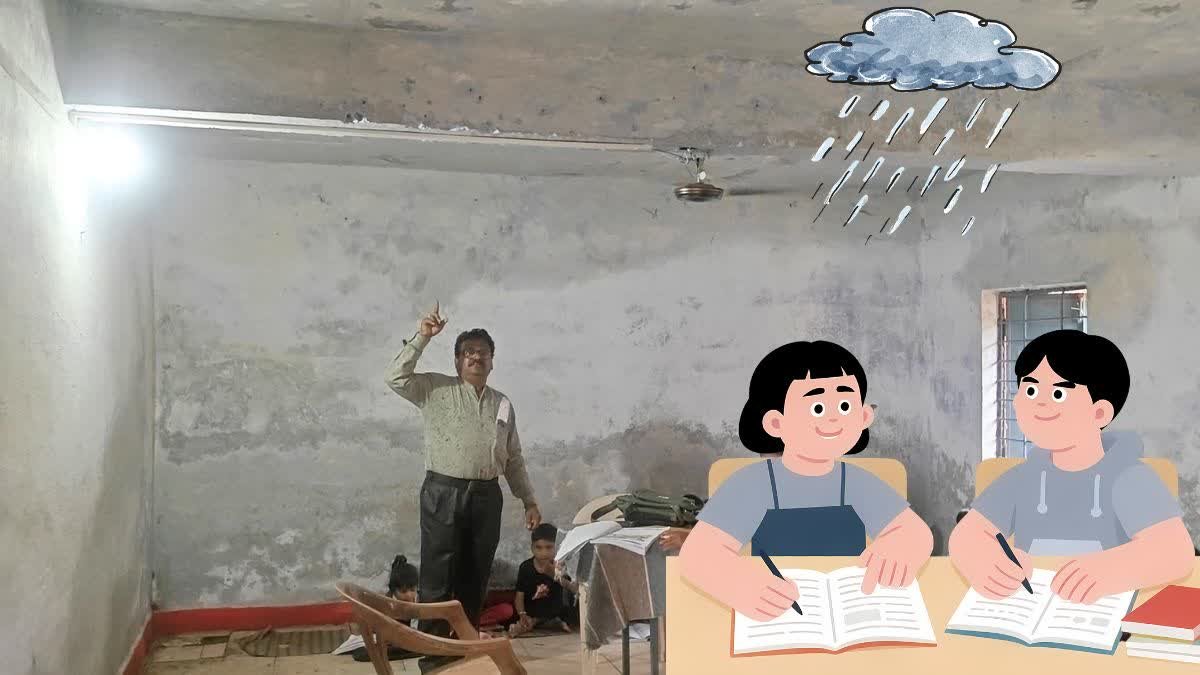 जर्जर भवन के कारण अस्थायी व्यवस्था बनी परेशानी का सबब; बुरहानपुर में किताबों के साथ भीग रहा भविष्य