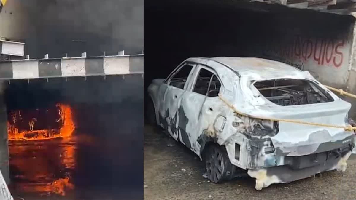 मदन महल स्टेशन के पास अफरा-तफरी; अंडर ब्रिज में धू-धू कर जली कार, फायर ब्रिगेड ने पाया काबू