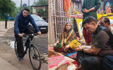 सीहोर में कांग्रेस अध्यक्ष जीतू पटवारी का अनोखा अंदाज; साइकिल चलाकर पहुंचे, सरकार को घेरा