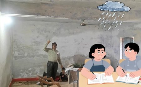 जर्जर भवन के कारण अस्थायी व्यवस्था बनी परेशानी का सबब; बुरहानपुर में किताबों के साथ भीग रहा भविष्य