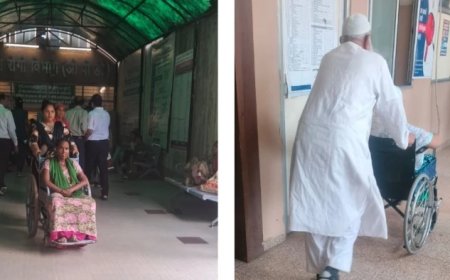 एमवाय अस्पताल में व्यवस्थाएं बेहाल; स्वजन खुद धकेल रहे स्ट्रेचर, कंपनी की मनमानी से मरीज परेशान