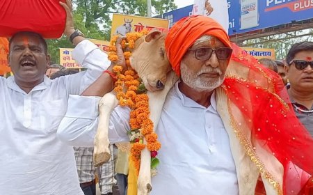 गौवंश संरक्षण की मांग को लेकर धरने पर बैठे पूर्व विधायक, राम नाम के जाप में जुटे समर्थक