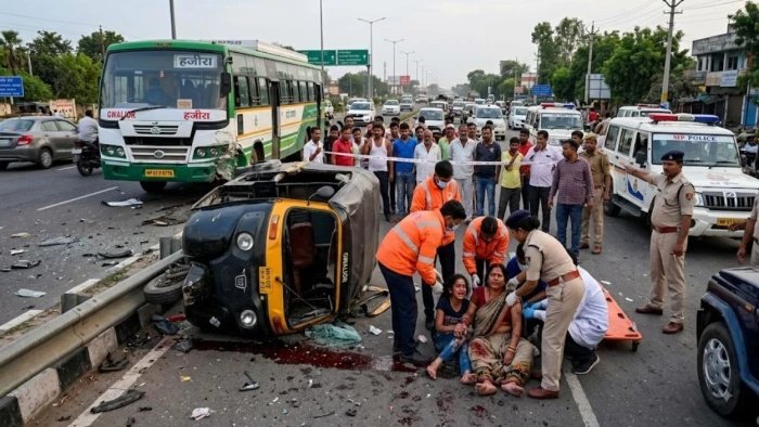 महाराजपुरा एयरपोर्ट रोड पर हुआ दर्दनाक हादसा, बस चालक फरार, घायलों का अस्पताल में इलाज जारी