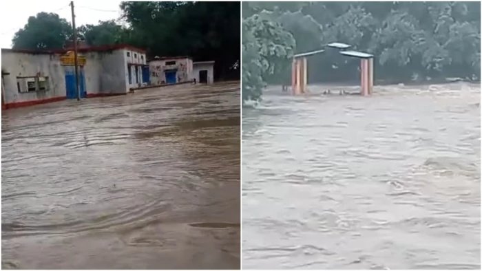 पिछोर में मूसलाधार बारिश से महुअर नदी उफान पर, घरों और स्कूलों में घुसा पानी