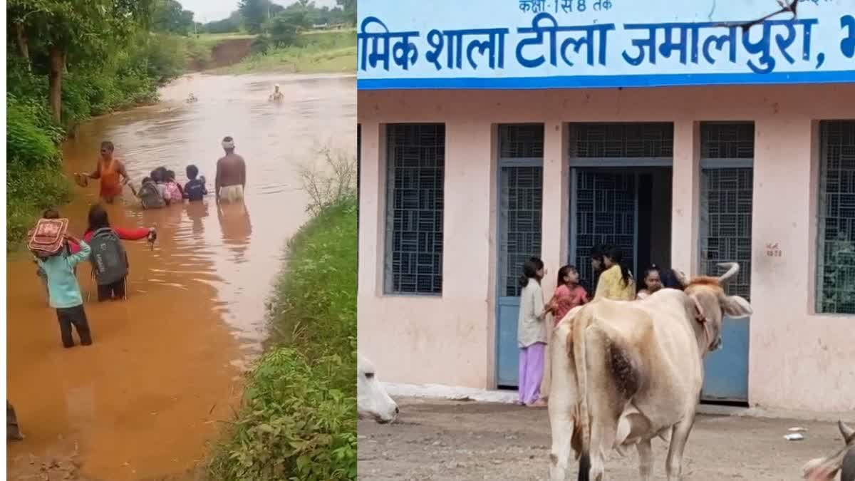 सिंगरौली में उफनती नदी पार कर स्कूल जाने को मजबूर बच्चे, भोपाल के सरकारी स्कूल में गंदगी और बदहाली