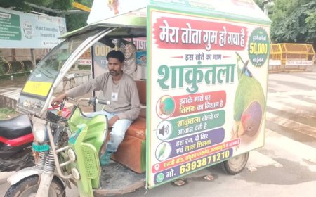 तोता खोजने वाले को 50 हजार का इनाम! ग्वालियर में ई-रिक्शा पर बैनर लगाकर तलाश रहा परिवार