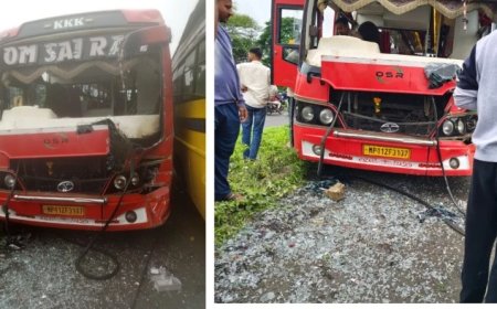 इंदौर-अहमदाबाद हाईवे पर ओवरटेक के चक्कर में भिड़ी दो बसें, स्कूली बच्चों समेत दर्जनभर घायल