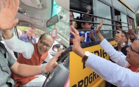 देवास में दिखा केंद्रीय मंत्री शिवराज सिंह चौहान का 'मामा' अवतार, स्कूली बच्चों से की मुलाकात