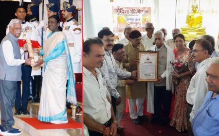 सांची में पद्मश्री सम्मानित पुरातत्वविद् का सम्मान, बीजामंडल और ऐतिहासिक धरोहरों पर रखी अपनी बात