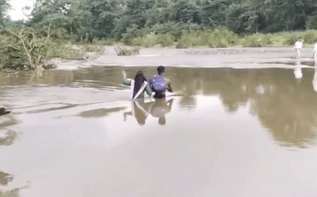 उमरिया में उफनती नदी पार करने को मजबूर स्कूली बच्चे, कमर तक पानी के बीच से गुजरकर जा रहे हैं स्कूल