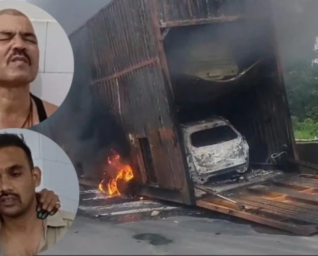 सिवनी में सीएनजी कारों से भरे कंटेनर में लगी भीषण आग, एनएच-44 पर 4 घंटे तक जाम रहा यातायात