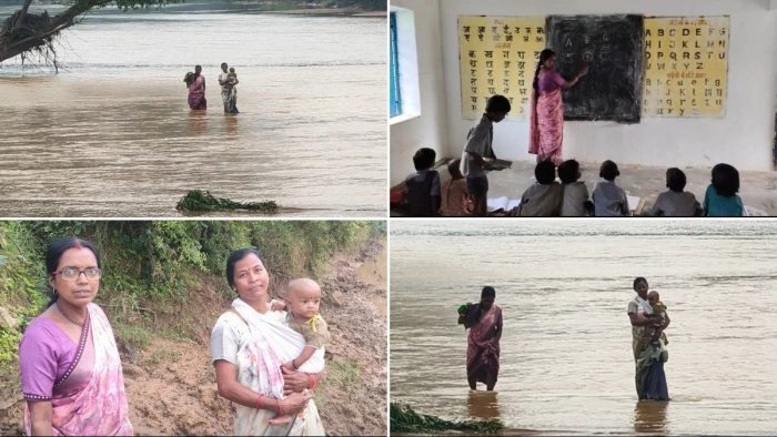 9 माह की मासूम को गोद में लेकर उफनती नदी पार करती हैं शिक्षिका; धौरपुर प्राथमिक शाला की दिल छू लेने वाली मिसाल