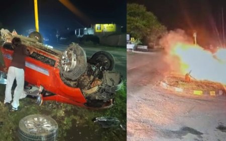 नामली फोरलेन पर अनियंत्रित होकर पलटी तेज रफ्तार कार, कुछ देर बाद हुआ जोरदार ब्लास्ट; सीसीटीवी आया सामने