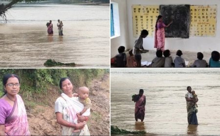 9 माह की मासूम को गोद में लेकर उफनती नदी पार करती हैं शिक्षिका; धौरपुर प्राथमिक शाला की दिल छू लेने वाली मिसाल