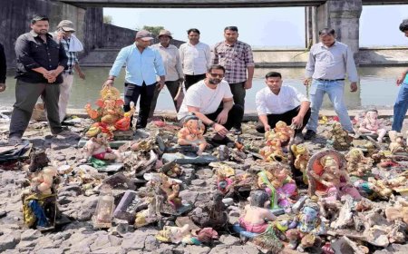राजघाट बांध में प्रतिबंध के बावजूद POP मूर्तियों का विसर्जन, संकल्प फाउंडेशन ने शुरू किया सफाई अभियान