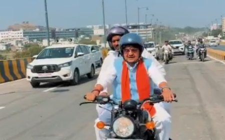 लव-कुश चौराहे पर मध्य प्रदेश के पहले डबल डेकर ब्रिज का निरीक्षण, बुलेट पर निकले मंत्री कैलाश विजयवर्गीय
