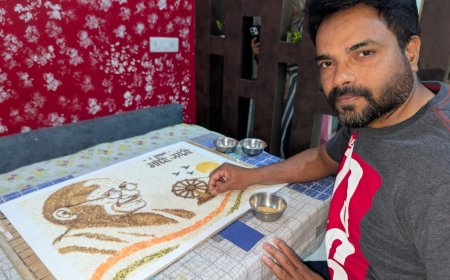 गांधी जयंती पर बैंककर्मी रवि अकोदिया ने अनाज के दानों से बनाई महात्मा गांधी की पोर्ट्रेट पेंटिंग